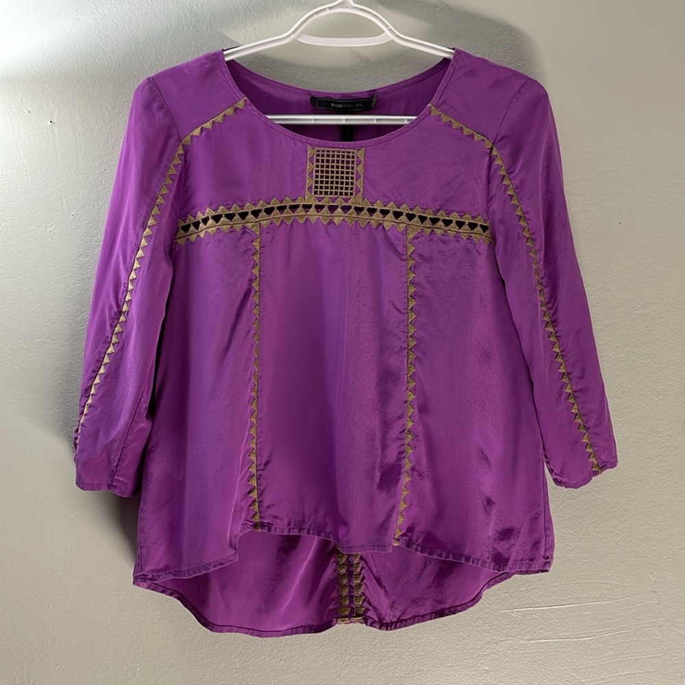BCBGmaxaria silk quarter sleeve shirt XXS NWOT